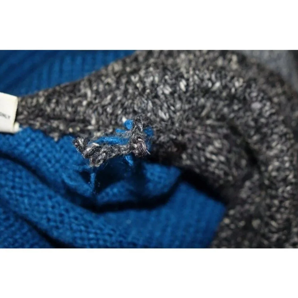 Vintage Snakeskin Leather Sweater Teal Blue & Gray Oversized Cowl Neck Pullover - Picture 10 of 10